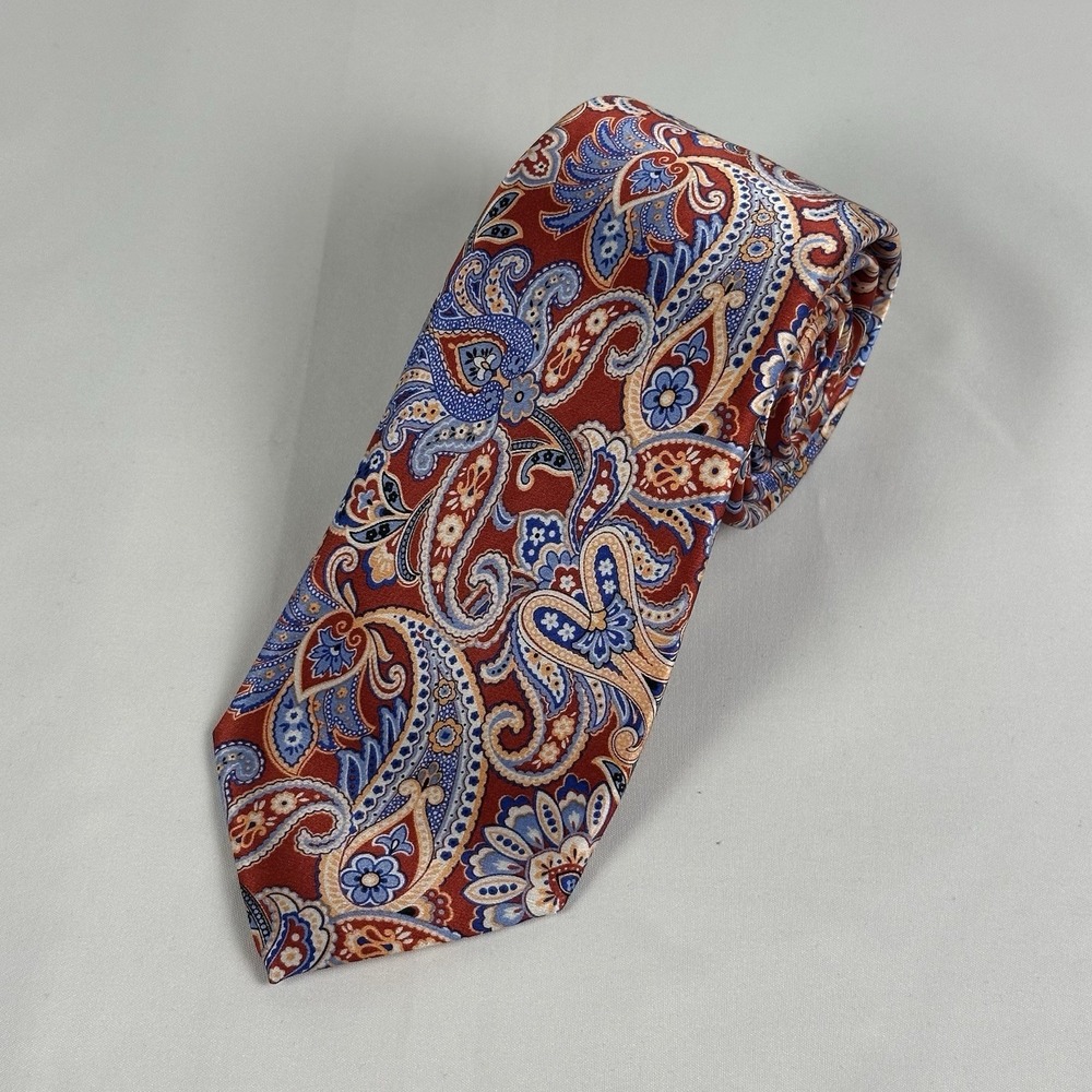 Countess Mara Silk Tie Red Blue Cream Bold Paisley Classic Ornate 3.25" W 58" L